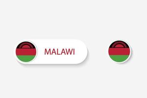 bandera de botón de malawi en ilustración de forma ovalada con palabra de malawi. y botón bandera malawi. vector