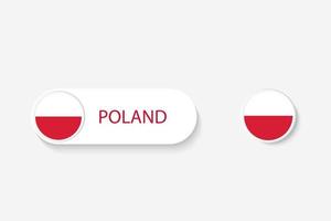 bandera de botón de polonia en ilustración de forma ovalada con palabra de polonia. y botón bandera polonia. vector