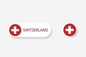 Switzerland button flag in illustration of oval shaped with word of Switzerland. And button flag Switzerland. vector