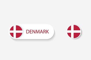 bandera de botón de dinamarca en la ilustración de forma ovalada con la palabra de dinamarca. y botón bandera dinamarca. vector