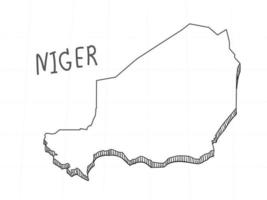 Hand Drawn of Niger 3D Map on White Background. vector