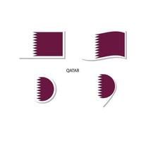 conjunto de iconos del logotipo de la bandera de qatar, iconos planos rectangulares, forma circular, marcador con banderas. vector