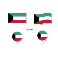 Kuwait flag logo icon set, rectangle flat icons, circular shape, marker with flags. vector