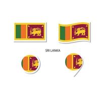 Conjunto de iconos del logotipo de la bandera de Sri Lanka, iconos planos rectangulares, forma circular, marcador con banderas. vector