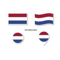 Netherlands flag logo icon set, rectangle flat icons, circular shape, marker with flags. vector