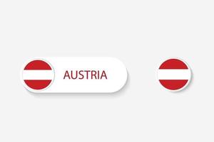 bandera de botón de austria en ilustración de forma ovalada con palabra de austria. y botón bandera austria. vector