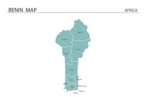 Ilustración de vector de mapa de benín sobre fondo blanco. el mapa tiene toda la provincia y marca la ciudad capital de benin.