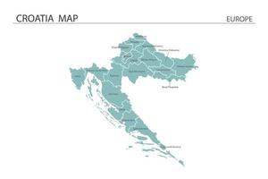 croacia mapa vector sobre fondo blanco. el mapa tiene toda la provincia y marca la ciudad capital de croacia.