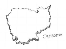 Hand Drawn of Cambodia 3D Map on White Background. vector