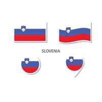 Slovenia flag logo icon set, rectangle flat icons, circular shape, marker with flags. vector