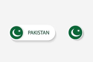 bandera de botón de pakistán en ilustración de forma ovalada con palabra de pakistán. y botón bandera pakistán. vector