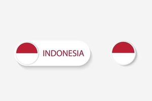 bandera de botón de indonesia en ilustración de forma ovalada con palabra de indonesia. y botón bandera indonesia. vector