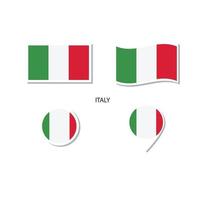 Italy flag logo icon set, rectangle flat icons, circular shape, marker with flags. vector