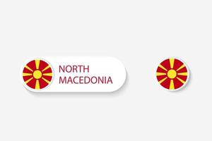 bandera de botón de macedonia del norte en ilustración de forma ovalada con palabra de macedonia del norte. y botón bandera macedonia del norte. vector