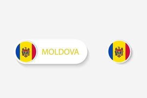 Bandera de botón de moldavia en ilustración de forma ovalada con palabra de moldavia. y botón bandera moldavia. vector