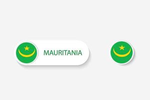 bandera de botón de mauritania en ilustración de forma ovalada con palabra de mauritania. y botón bandera mauritania. vector