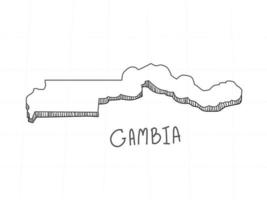 dibujado a mano del mapa 3d de gambia sobre fondo blanco. vector