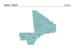 Malí mapa ilustración vectorial sobre fondo blanco. el mapa tiene toda la provincia y marca la ciudad capital de Malí. vector