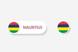 Mauritius button flag in illustration of oval shaped with word of Mauritius. And button flag Mauritius. vector