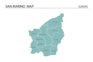 San Marino map vector on white background. Map have all province and mark the capital city of San Marino.