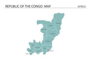 República del congo mapa ilustración vectorial sobre fondo blanco. el mapa tiene toda la provincia y marca la ciudad capital de la república del congo. vector