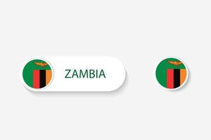 bandera de botón de zambia en ilustración de forma ovalada con palabra de zambia. y botón bandera zambia. vector