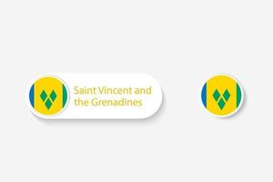 bandera de botón de san vicente y las granadinas en ilustración de forma ovalada con la palabra de san vicente y las granadinas. vector