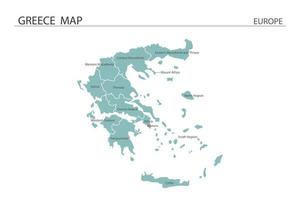 vector de mapa de grecia sobre fondo blanco. el mapa tiene toda la provincia y marca la ciudad capital de grecia.