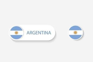 bandera de botón argentina en ilustración de forma ovalada con palabra de argentina. y boton bandera argentina. vector