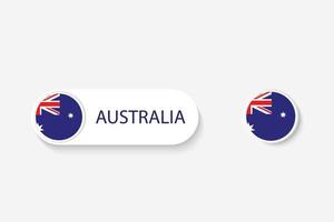 bandera de botón de australia en ilustración de forma ovalada con palabra de australia. y botón bandera australia. vector