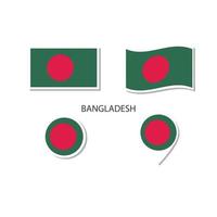 conjunto de iconos del logotipo de la bandera de bangladesh, iconos planos rectangulares, forma circular, marcador con banderas. vector