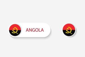 bandera de botón de angola en ilustración de forma ovalada con palabra de angola. y botón bandera angola. vector