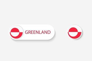 bandera de botón de groenlandia en ilustración de forma ovalada con palabra de groenlandia. y botón bandera Groenlandia. vector