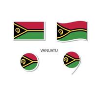 Vanuatu flag logo icon set, rectangle flat icons, circular shape, marker with flags. vector