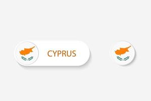 Bandera de botón de Chipre en ilustración de forma ovalada con palabra de Chipre. y botón de la bandera de Chipre. vector