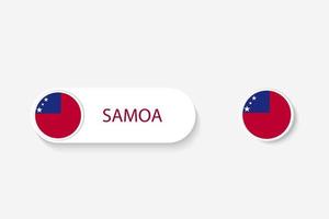 bandera de botón de samoa en ilustración de forma ovalada con palabra de samoa. y botón bandera samoa. vector