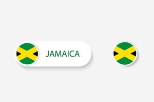 bandera de botón de jamaica en ilustración de forma ovalada con palabra de jamaica. y botón bandera jamaica. vector