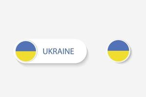 bandera de botón de ucrania en ilustración de forma ovalada con palabra de ucrania. y botón bandera ucrania. vector