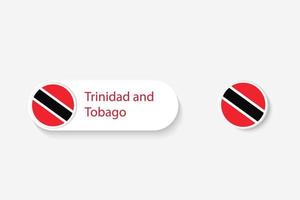 bandera de botón de trinidad y tobago en ilustración de forma ovalada con palabra de trinidad y tobago. vector