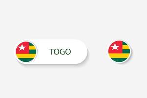 Bandera de botón de togo en ilustración de forma ovalada con palabra de togo. y bandera de botón para ir. vector