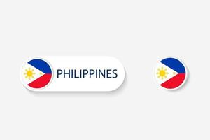 bandera de botón de filipinas en ilustración de forma ovalada con palabra de filipinas. y botón bandera filipinas. vector