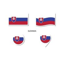 conjunto de iconos del logotipo de la bandera de eslovaquia, iconos planos rectangulares, forma circular, marcador con banderas. vector