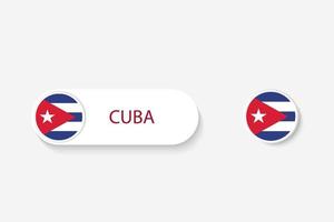 bandera de botón de cuba en ilustración de forma ovalada con palabra de cuba. y botón bandera cuba. vector