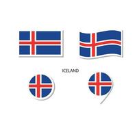 conjunto de iconos del logotipo de la bandera de islandia, iconos planos rectangulares, forma circular, marcador con banderas. vector