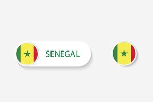 Bandera de botón de senegal en ilustración de forma ovalada con palabra de senegal. y botón bandera senegal. vector