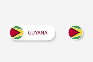 bandera de botón de guyana en ilustración de forma ovalada con palabra de guyana. y botón bandera guayana. vector