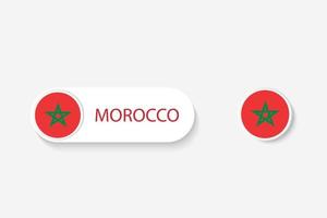 Morocco button flag in illustration of oval shaped with word of Morocco. And button flag Morocco. vector