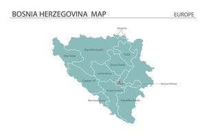 vector de mapa de bosnia herzegovina sobre fondo blanco. el mapa tiene toda la provincia y marca la ciudad capital de bosnia herzegovina.