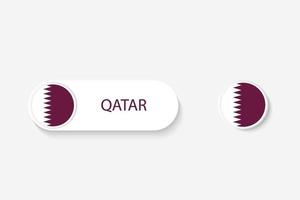 bandera de botón qatar en ilustración de forma ovalada con palabra de qatar. y botón bandera qatar. vector