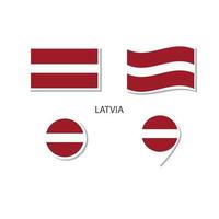 Latvia flag logo icon set, rectangle flat icons, circular shape, marker with flags. vector